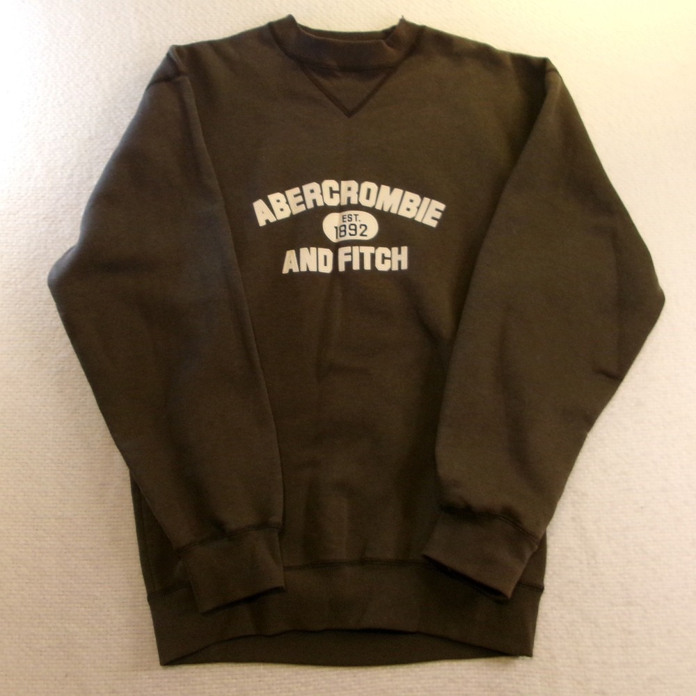 Abercrombie Mens L Sweatshirt Brown Logo Graphic Pullover‎ Crewneck V-Stitch